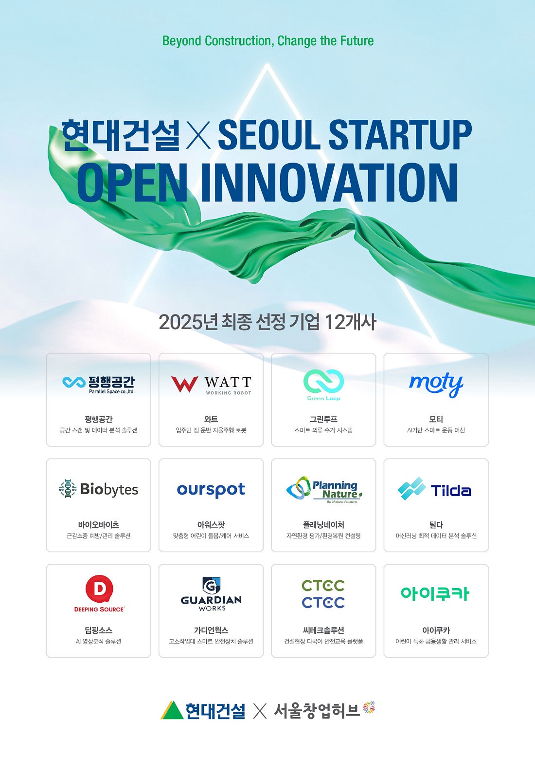 현대건설, 건설 기술 혁신 주도할 유망 스타트업 12개사 선정 ‘2025 현대건설 x Seoul Startup Open Innovation’ 선발 업체 이미지